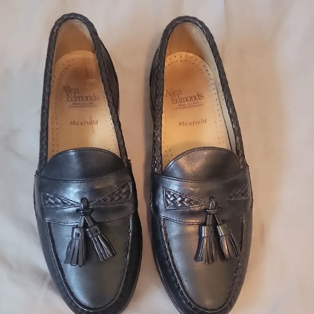Allen Edmonds Black Leather Kiltie Tassel Loafers 7 E